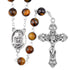 St.Charbel Rosary with brown beads and silver cross on a white background